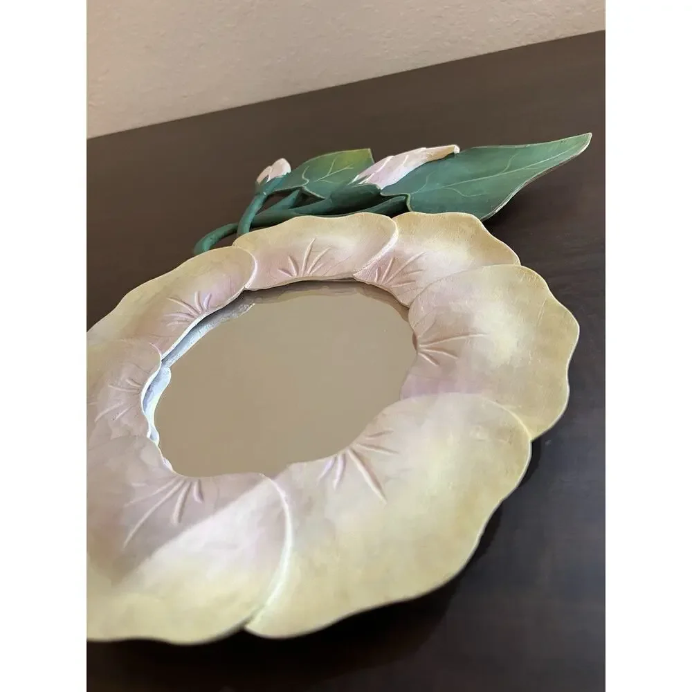 VTG Cottagecore Wooden Floral Wall Mirror Pink/Yellow/Green Frame Wall Mounted